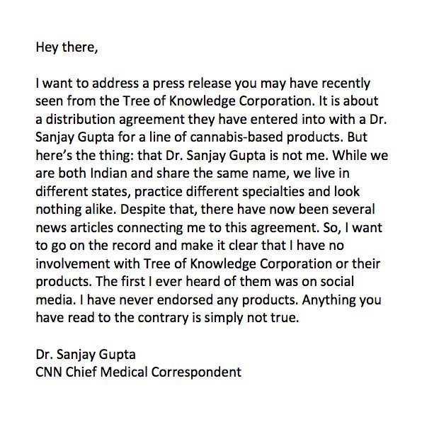 Sanjay Gupta responds after report falsely connects him to CBD product line