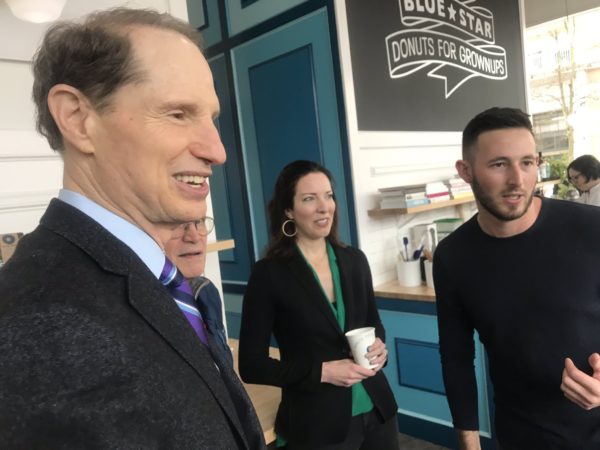 Oregon's Sen. Wyden & Rep. Blumenauer tweeted photos of themselves celebrating a new hemp-based CBD donut from Blue Star Donuts.